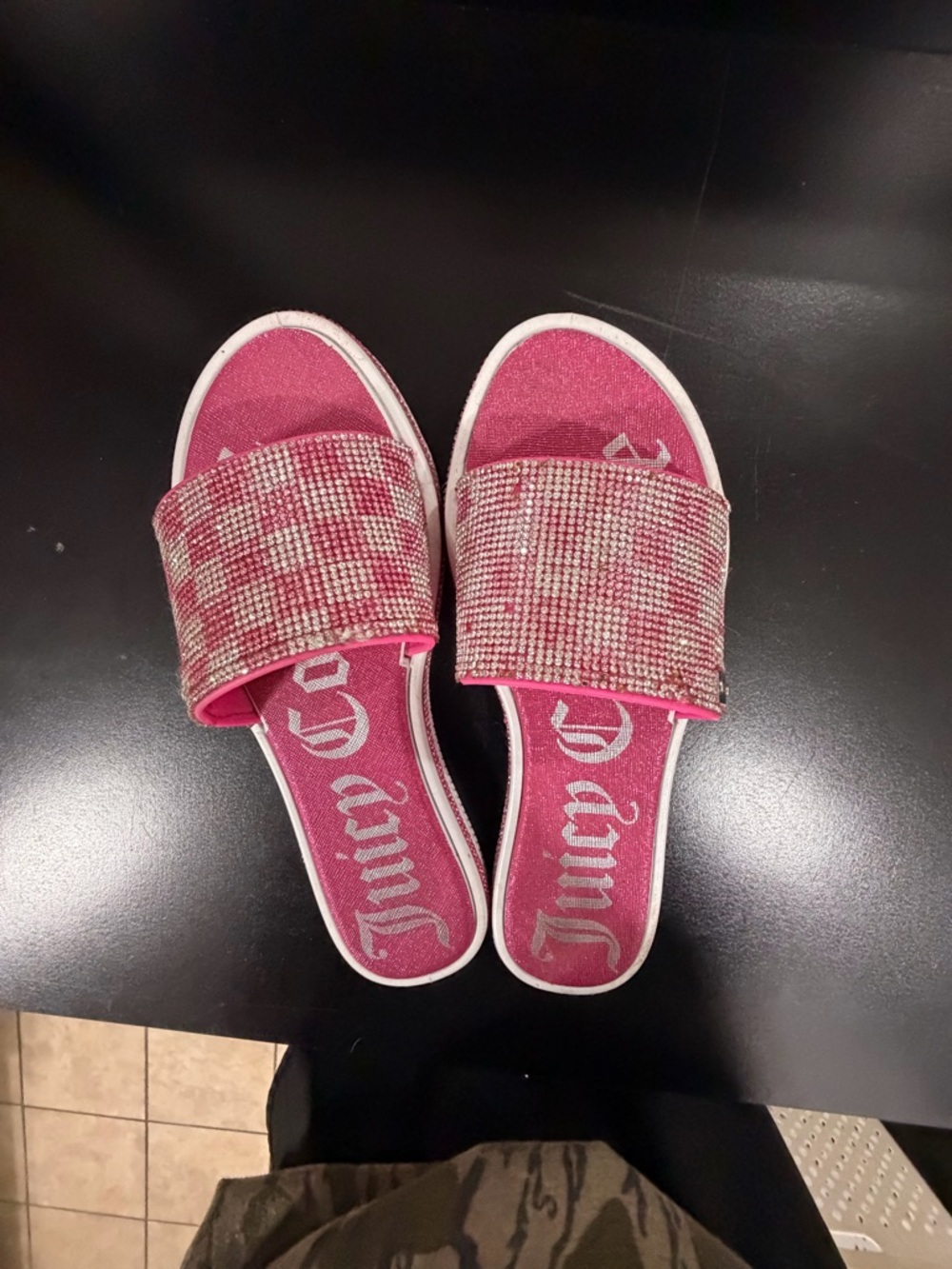 Juicy Couture Hot Pink Crystal-Embellished Slide Sandals